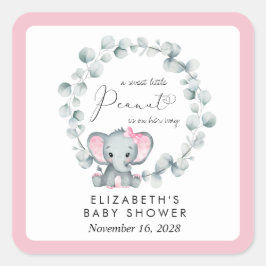 Elephant Eucalyptus Baby Girl Shower Quadratischer Aufkleber