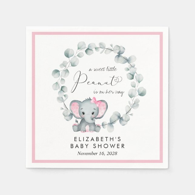 Elephant Eucalyptus Baby Girl Shower Serviette (Vorderseite)
