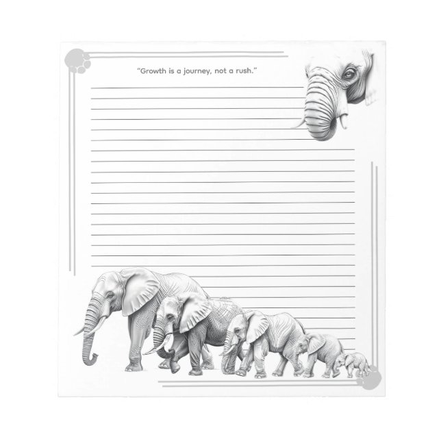 Elephant Family Growth Journey with Lines Notizblock (Vorderseite)