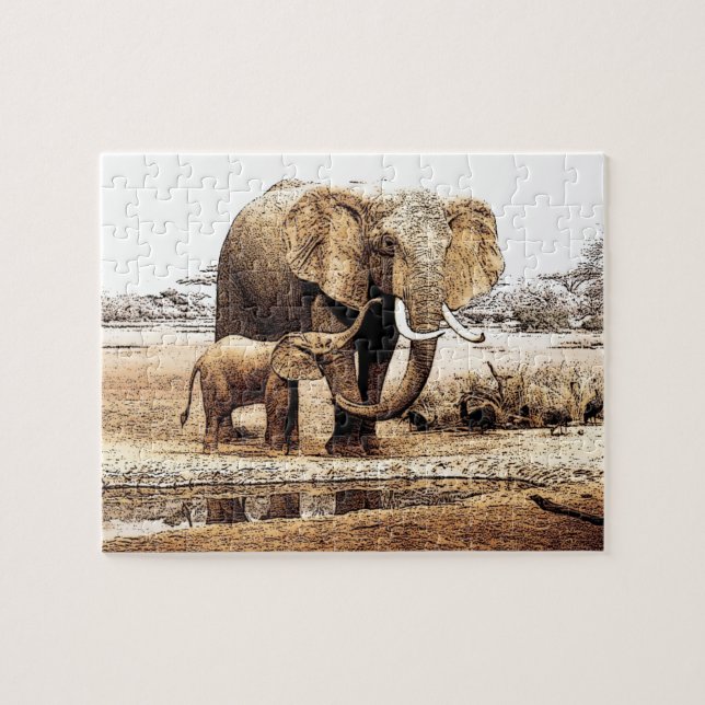 Elephant Family Illustration Tierart (Horizontal)