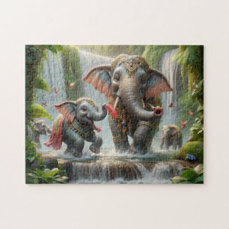 Elephant Family Jungle Waterfall Happy Time