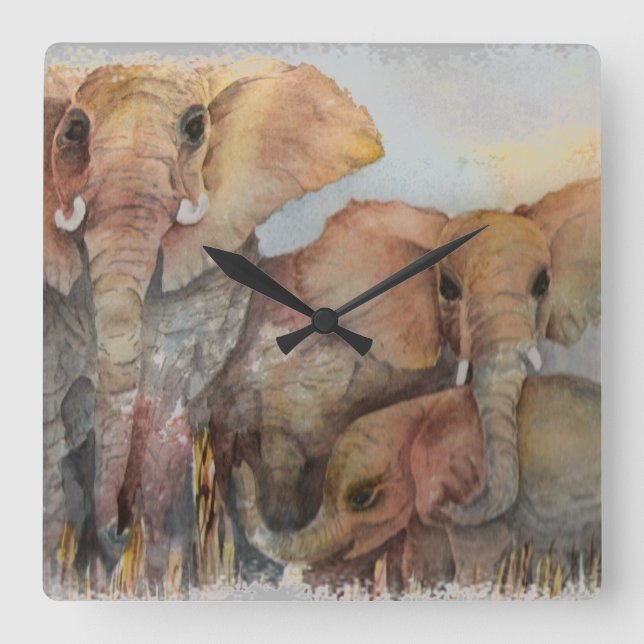 ELEPHANT FAMILY QUADRATISCHE WANDUHR (Vorderseite)