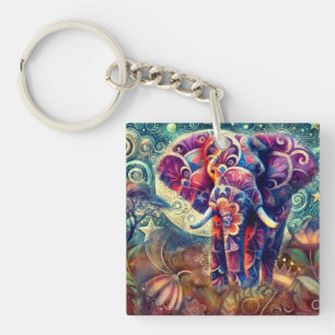 Éléphant Fantaisiste la Nuit Bleu Violet Étoiles L