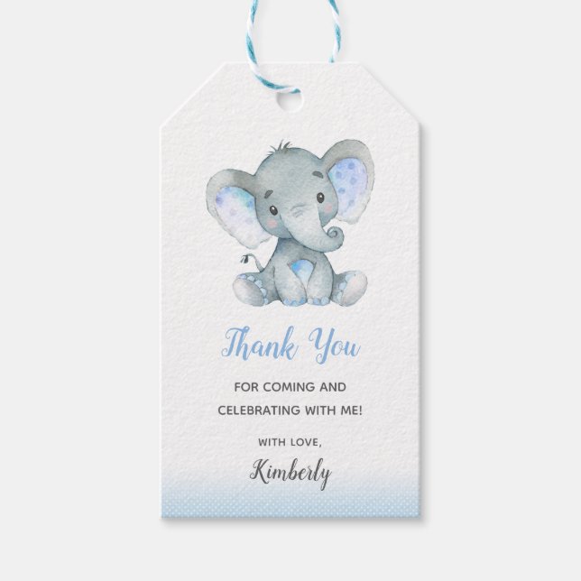Elephant Favor Geschenketiketten - Boys Baby Showe Geschenkanhänger (Vorderseite)