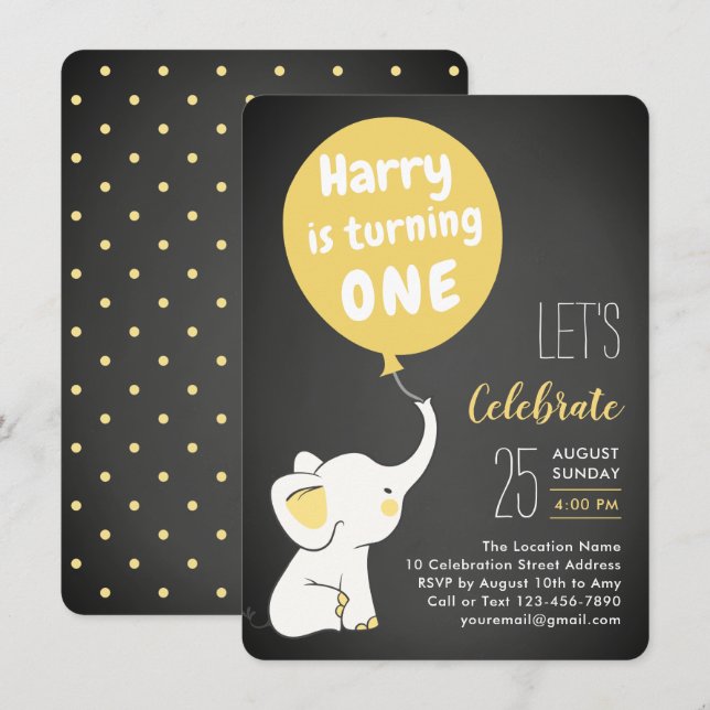 Elephant First Birthday | 1. Geburtstag Party Einladung (Vorne/Hinten)