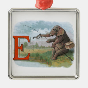 Elephant Fischer Fishing Illustration Silbernes Ornament