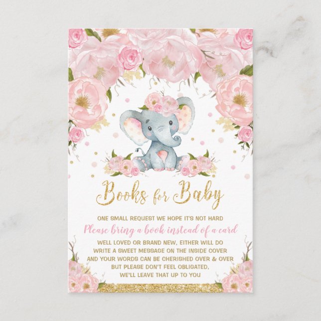 Elephant Floral Baby Dusche bringen ein Book Baby  Begleitkarte (Vorderseite)