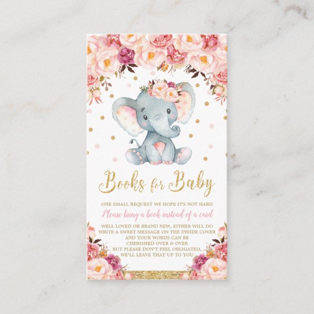 Elephant Floral Baby Dusche bringen ein Buch Begleitkarte (Vorderseite)