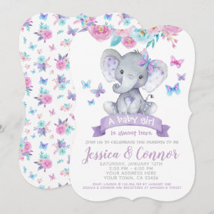 Elephant Floral Baby Dusche Einladung