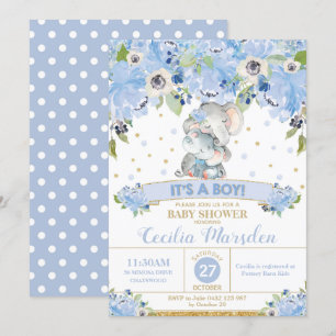 Elephant Floral Baby Dusche Einladung Boy