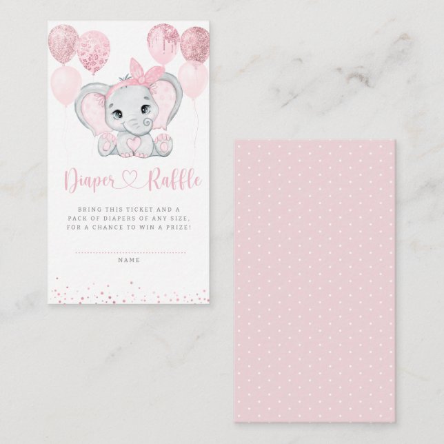 Elephant Floral Baby Duwer Diaper Raffle Begleitkarte (Vorne/Hinten)