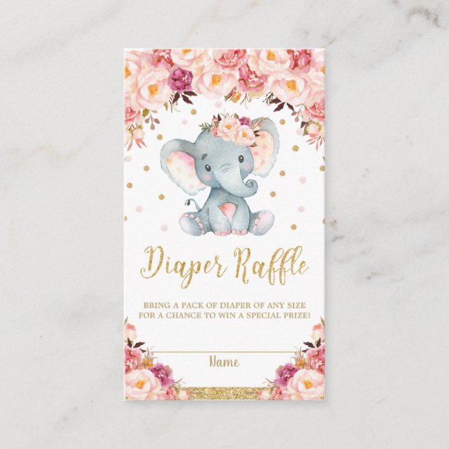 Elephant Floral Baby Showdiaper Raffle Ticket Begleitkarte (Vorderseite)