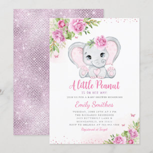 Elephant Floral Baby Shower Invitation Girl Einladung