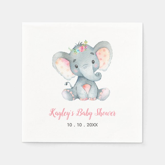 Elephant (Floral) Babydusche Napkin Serviette (Vorderseite)