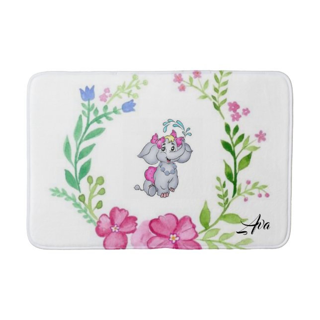 Elephant Floral Badezimmer Badematte (Vorderseite)