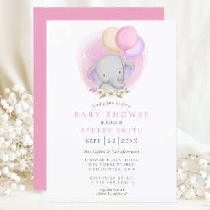 Elephant Floral Balloons Aquarell Babydusche Einladung