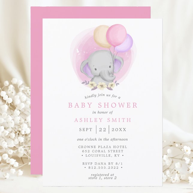 Elephant Floral Balloons Aquarell Babydusche Einladung (Von Creator hochgeladen)
