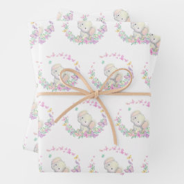 Elephant Floral Blume Kinderdusche Geburtstag Geschenkpapier Set