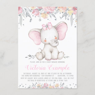 Elephant Floral Diamond Girl Babydusche Einladung