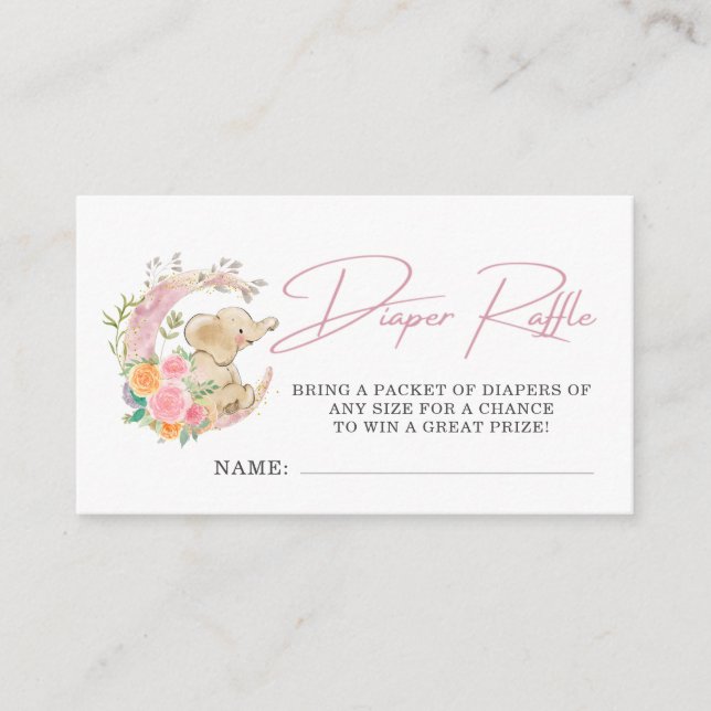 Elephant Floral Moon Babydusche Windelwanne Begleitkarte (Vorderseite)