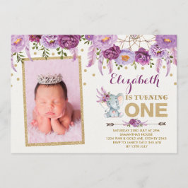 Eléphant Floral Violet Premier Invitation d'annive