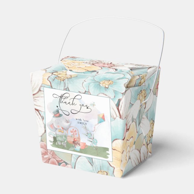 Elephant Florals Boy Baby Shower Picnic Vielen Dan Geschenkschachtel (Vorderseite)