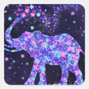 Elephant Flowers - Add Your Picture / Text / Name Quadratischer Aufkleber