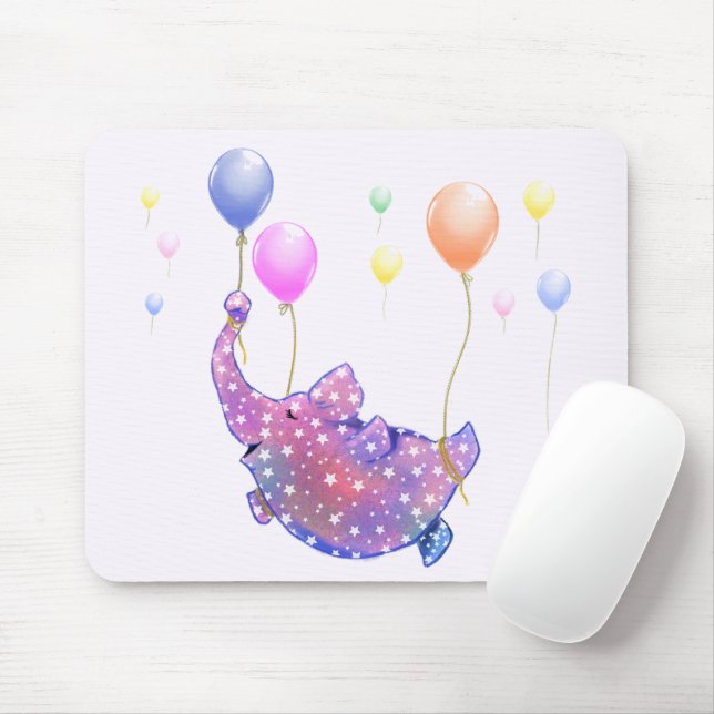 Elephant Flying mit farbenfrohen Balloons Mouse Pa Mousepad (Mit Mouse)