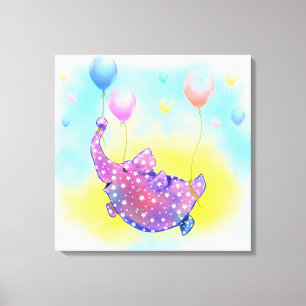 Elephant Flying with Balloons Canvas Print Leinwanddruck