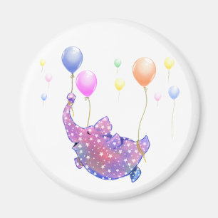 Elephant Flying with Colorful Balloons Magnet