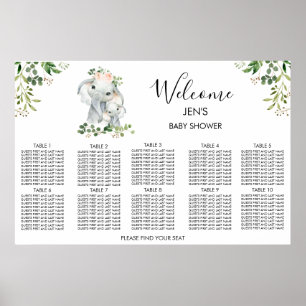 Elephant Foliage Baby Shower Seekarte Poster