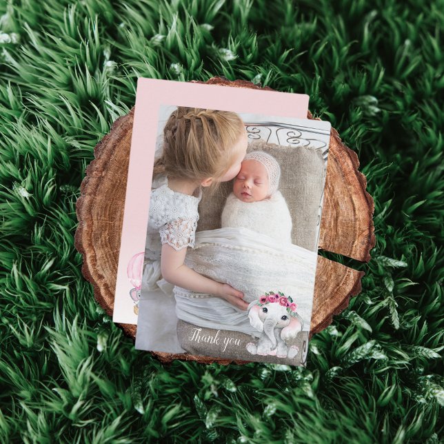 Elephant Foto Balloon Babydusche Danke Karte (Von Creator hochgeladen)