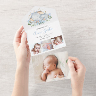 Elephant Foto Birth Announcement Card All In One Einladung