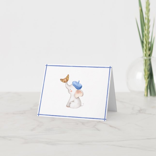 Elephant French Blue Boy Baby Shower Card Karte (Vorderseite)