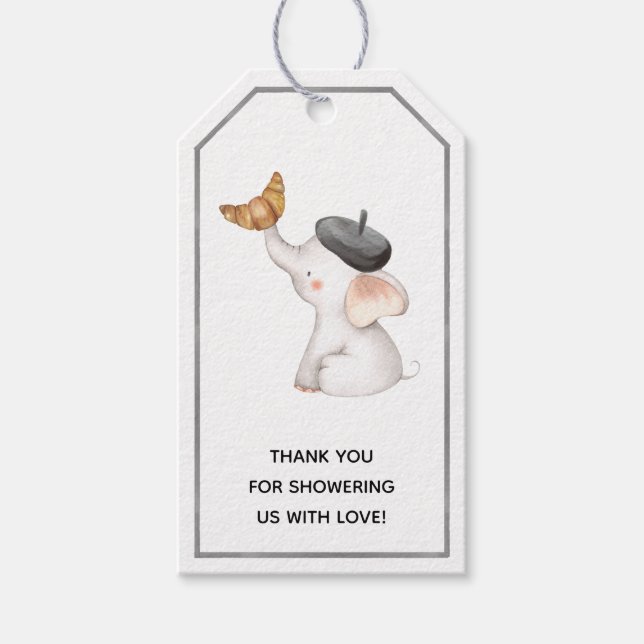 Elephant French Gender Neutral Baby Shower Geschenkanhänger (Vorderseite)