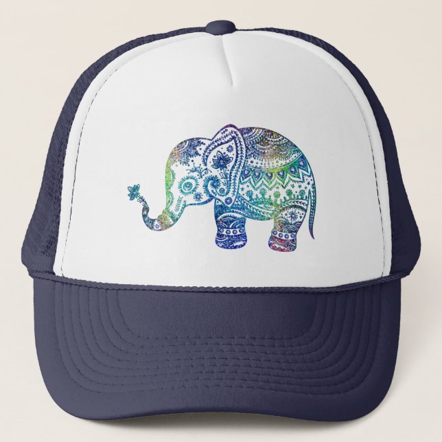 Elephant für niedliche blaue und grüne Töne Blume Truckerkappe (Vorderseite)