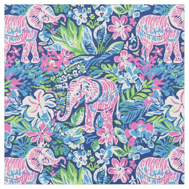 Elephant Garden Parade Stoff (Nahaufnahme)