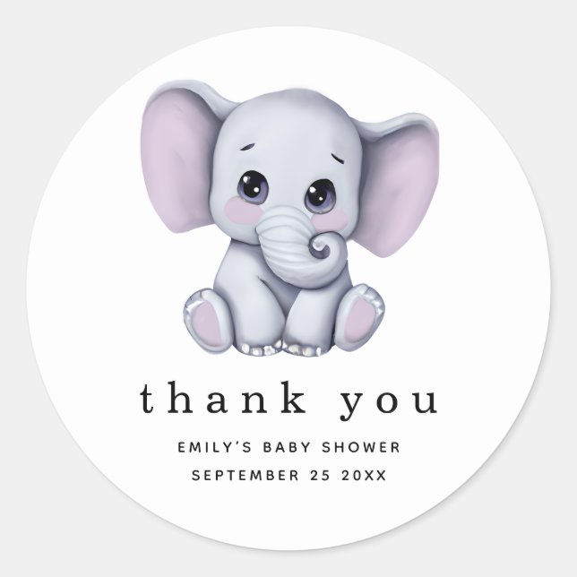 Elephant Gender Neutral Baby Dusche Vielen Dank Runder Aufkleber (Vorderseite)