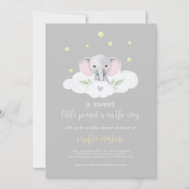 Elephant Gender Neutral Baby Shower Einladung (Vorderseite)