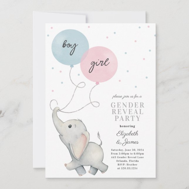 Elephant Gender Reveal Baby Einladung (Vorderseite)