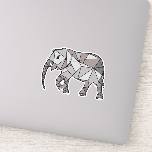 Elephant Geometric Simple Lines White und Black Aufkleber (Detail)