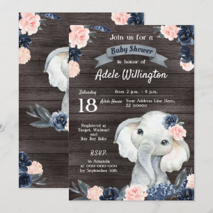 Elephant Geschenk Wasserfarben Blumennavy Pink Hol Einladung