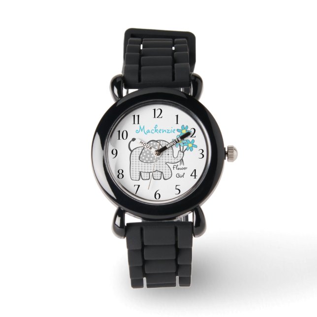 Elephant Gingham Flower Girl Armbanduhr (Vorderseite)