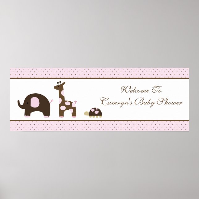 Elephant & Giraffe in rosa Baby Shower Banner Poster (Vorne)