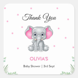 Elephant Girl Baby Dusche Vielen Dank Quadratischer Aufkleber