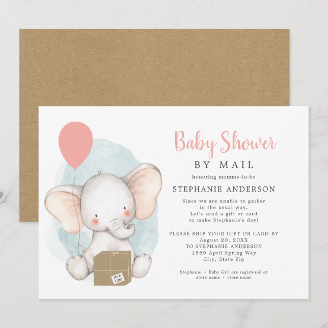 Elephant Girl Baby Showdown by Mail Einladung (Vorne/Hinten)