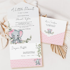 Elephant Girl Baby Shower All In One Einladung