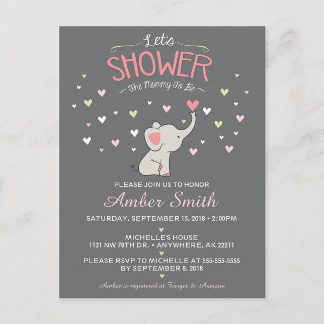 Elephant Girl Baby Shower Einladung (Vorderseite)