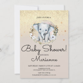 Elephant Girl Boy Baby Shooting Imitate Gold Glitz Einladung