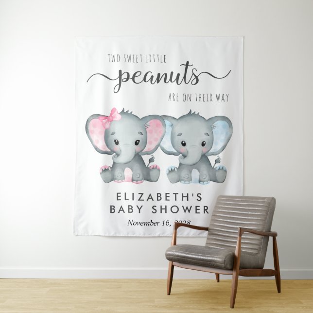 Elephant Girl Boy Twins Baby Dusche Willkommen Wandteppich (Beispiel)